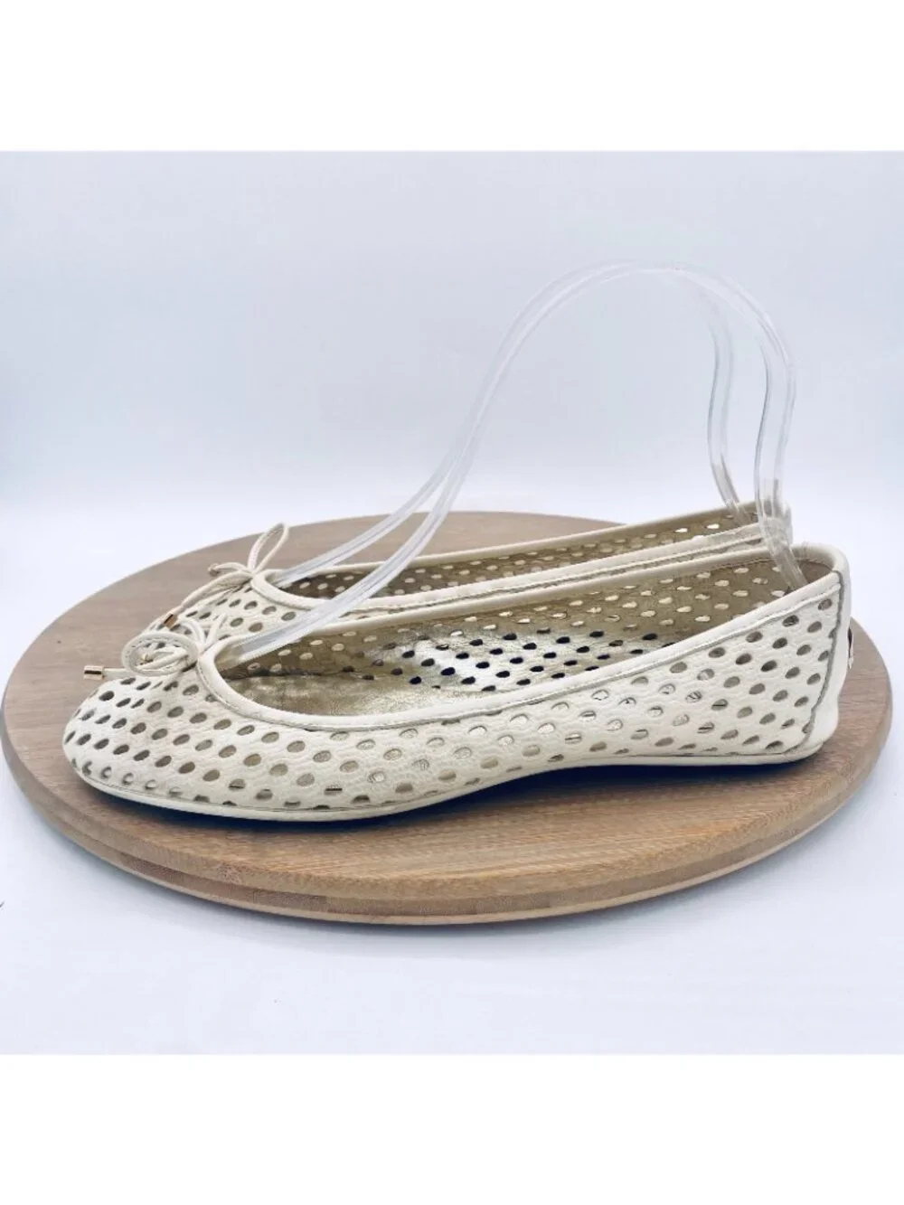 Jimmy Choo Shoes Womens 6 36 Cream Leather Perforated Ballet Flats Italy